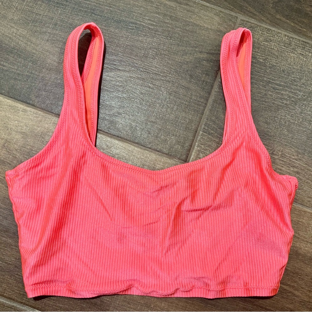Aerie Shine Rib Longline Scoop Neck Bikini Top